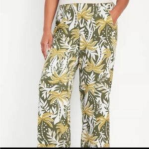 Old Navy Green and Gold Tropical Wide-Leg Pants